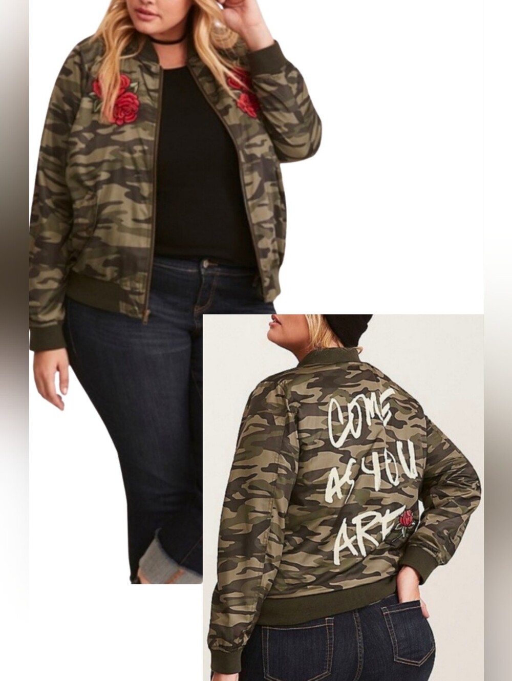 Torrid 2 Embroidered Camo "Come As You Are" Bomber Jacket 4008-
